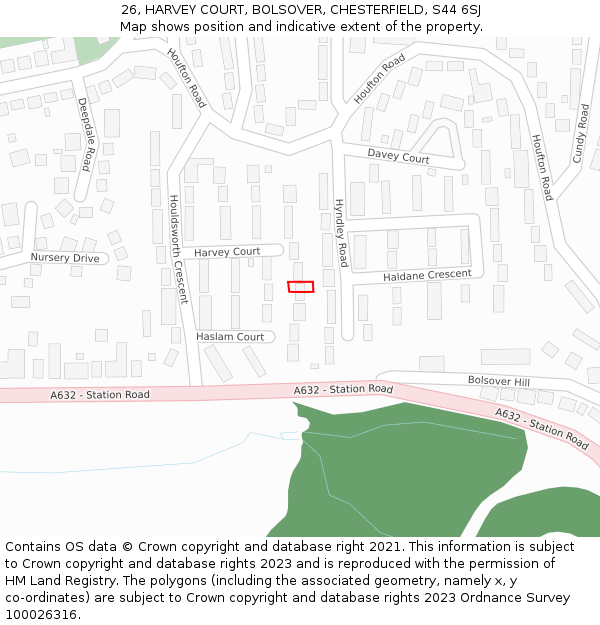 26, HARVEY COURT, BOLSOVER, CHESTERFIELD, S44 6SJ: Location map and indicative extent of plot