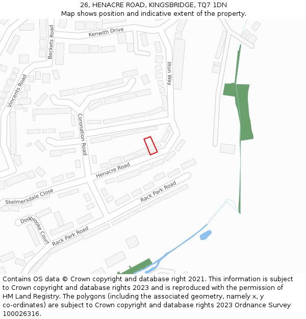 26, HENACRE ROAD, KINGSBRIDGE, TQ7 1DN: Location map and indicative extent of plot