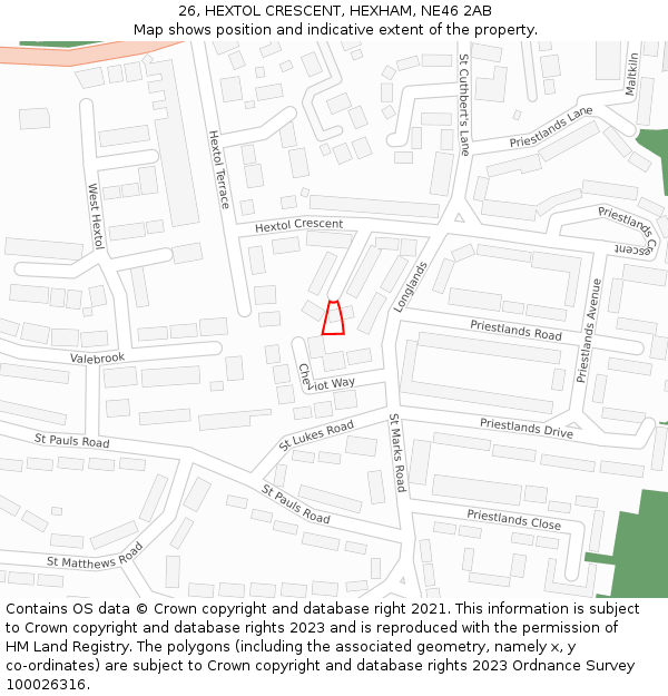 26, HEXTOL CRESCENT, HEXHAM, NE46 2AB: Location map and indicative extent of plot