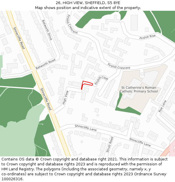 26, HIGH VIEW, SHEFFIELD, S5 8YE: Location map and indicative extent of plot