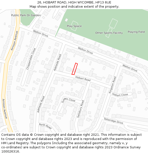 26, HOBART ROAD, HIGH WYCOMBE, HP13 6UE: Location map and indicative extent of plot