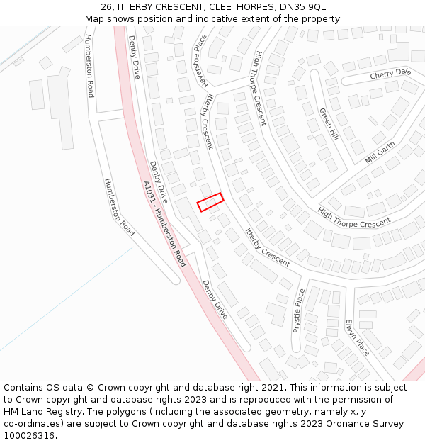 26, ITTERBY CRESCENT, CLEETHORPES, DN35 9QL: Location map and indicative extent of plot