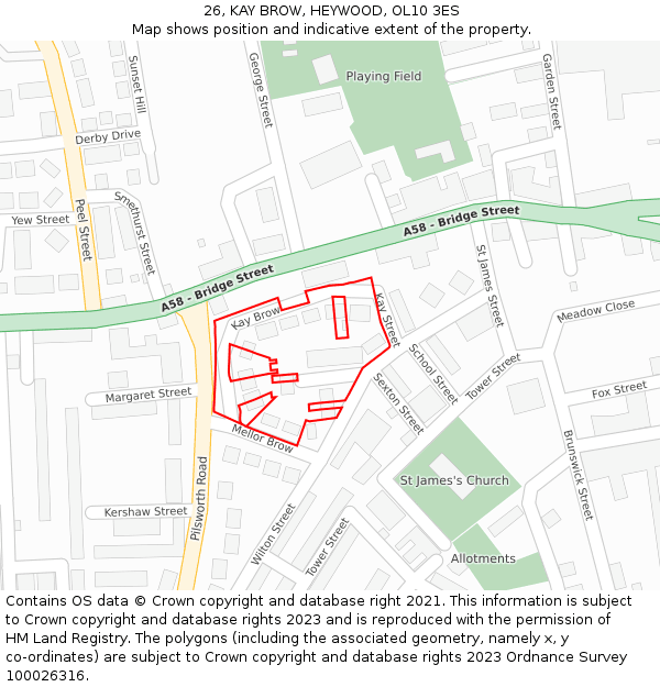 26, KAY BROW, HEYWOOD, OL10 3ES: Location map and indicative extent of plot