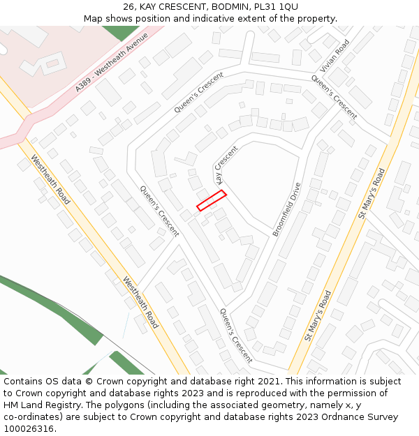 26, KAY CRESCENT, BODMIN, PL31 1QU: Location map and indicative extent of plot