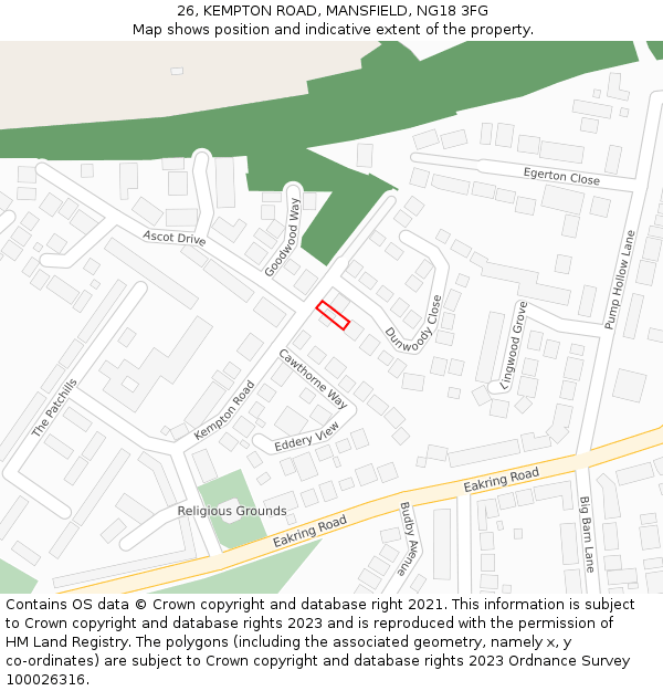 26, KEMPTON ROAD, MANSFIELD, NG18 3FG: Location map and indicative extent of plot