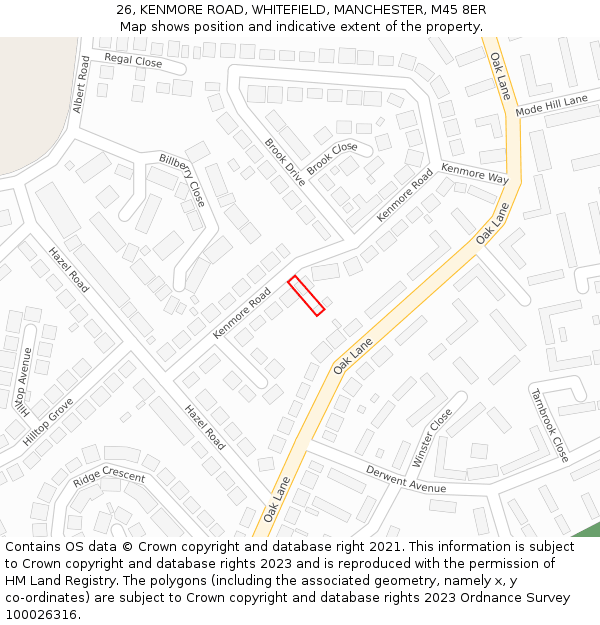 26, KENMORE ROAD, WHITEFIELD, MANCHESTER, M45 8ER: Location map and indicative extent of plot