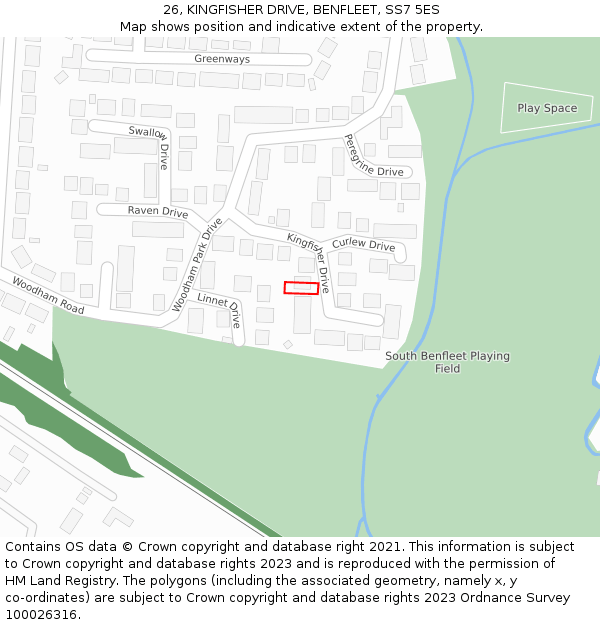 26, KINGFISHER DRIVE, BENFLEET, SS7 5ES: Location map and indicative extent of plot