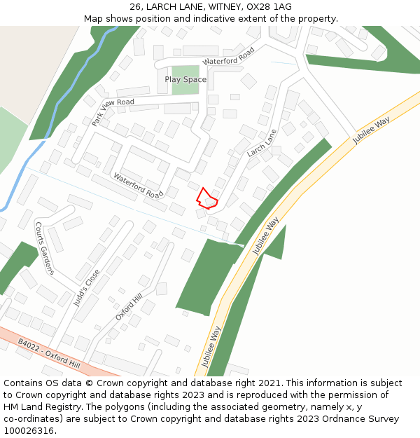 26, LARCH LANE, WITNEY, OX28 1AG: Location map and indicative extent of plot