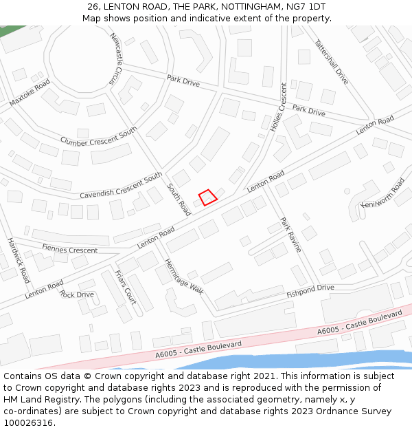 26, LENTON ROAD, THE PARK, NOTTINGHAM, NG7 1DT: Location map and indicative extent of plot