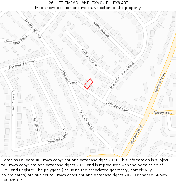 26, LITTLEMEAD LANE, EXMOUTH, EX8 4RF: Location map and indicative extent of plot