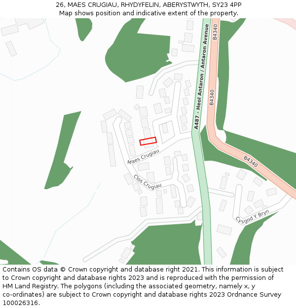 26, MAES CRUGIAU, RHYDYFELIN, ABERYSTWYTH, SY23 4PP: Location map and indicative extent of plot