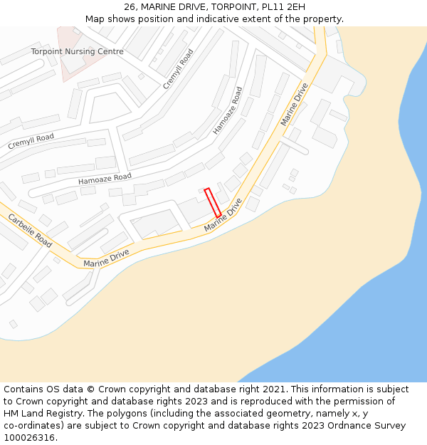 26, MARINE DRIVE, TORPOINT, PL11 2EH: Location map and indicative extent of plot