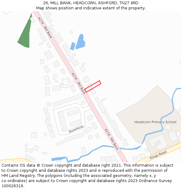 26, MILL BANK, HEADCORN, ASHFORD, TN27 9RD: Location map and indicative extent of plot