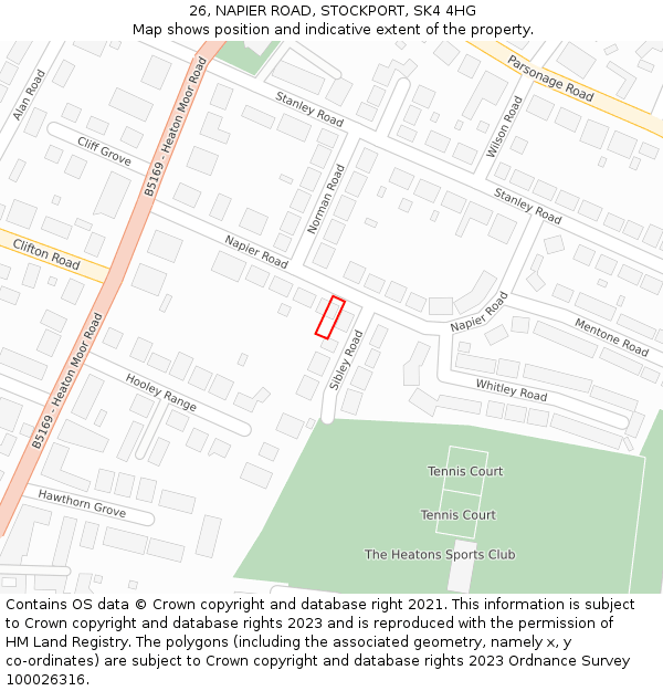 26, NAPIER ROAD, STOCKPORT, SK4 4HG: Location map and indicative extent of plot