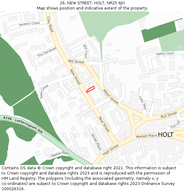 26, NEW STREET, HOLT, NR25 6JH: Location map and indicative extent of plot