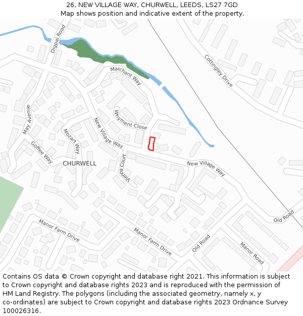 26, NEW VILLAGE WAY, CHURWELL, LEEDS, LS27 7GD: Location map and indicative extent of plot