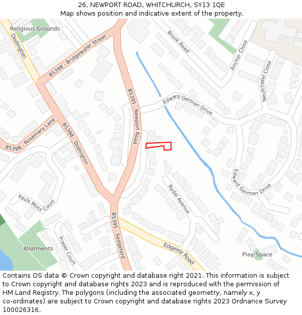 26, NEWPORT ROAD, WHITCHURCH, SY13 1QE: Location map and indicative extent of plot