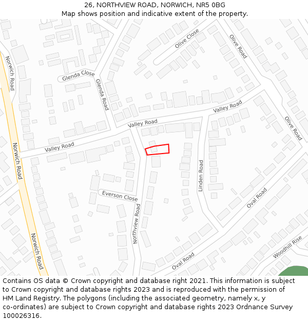 26, NORTHVIEW ROAD, NORWICH, NR5 0BG: Location map and indicative extent of plot