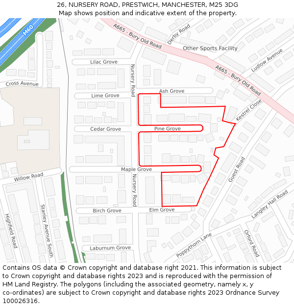 26, NURSERY ROAD, PRESTWICH, MANCHESTER, M25 3DG: Location map and indicative extent of plot