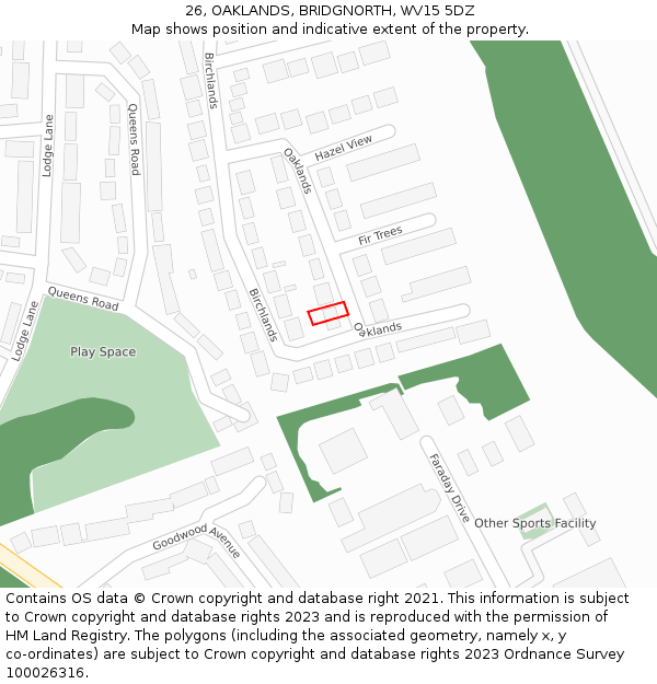 26, OAKLANDS, BRIDGNORTH, WV15 5DZ: Location map and indicative extent of plot