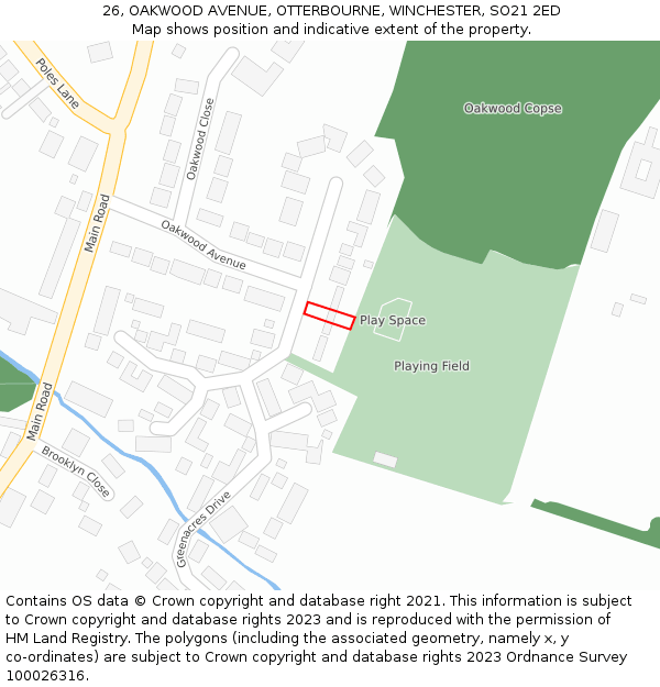 26, OAKWOOD AVENUE, OTTERBOURNE, WINCHESTER, SO21 2ED: Location map and indicative extent of plot