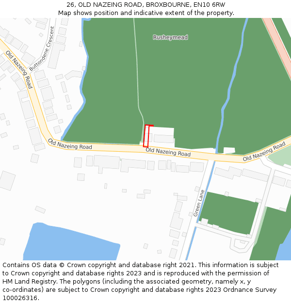 26, OLD NAZEING ROAD, BROXBOURNE, EN10 6RW: Location map and indicative extent of plot