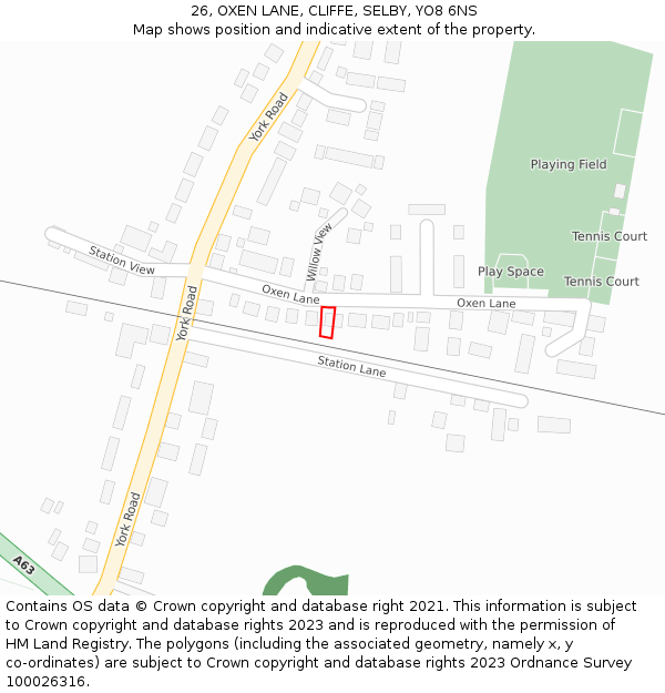 26, OXEN LANE, CLIFFE, SELBY, YO8 6NS: Location map and indicative extent of plot