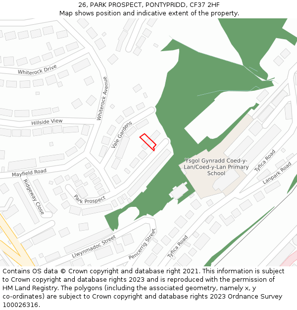 26, PARK PROSPECT, PONTYPRIDD, CF37 2HF: Location map and indicative extent of plot