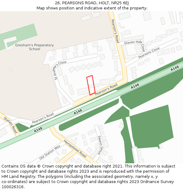 26, PEARSONS ROAD, HOLT, NR25 6EJ: Location map and indicative extent of plot