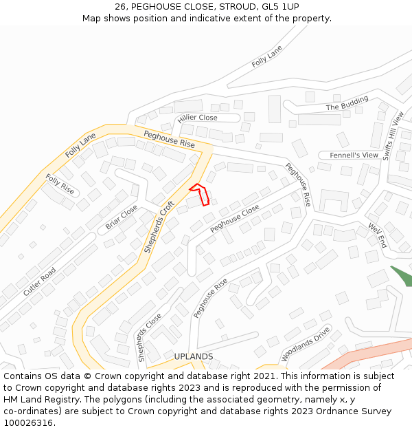 26, PEGHOUSE CLOSE, STROUD, GL5 1UP: Location map and indicative extent of plot