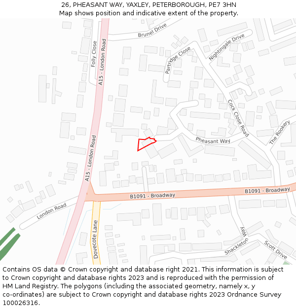 26, PHEASANT WAY, YAXLEY, PETERBOROUGH, PE7 3HN: Location map and indicative extent of plot