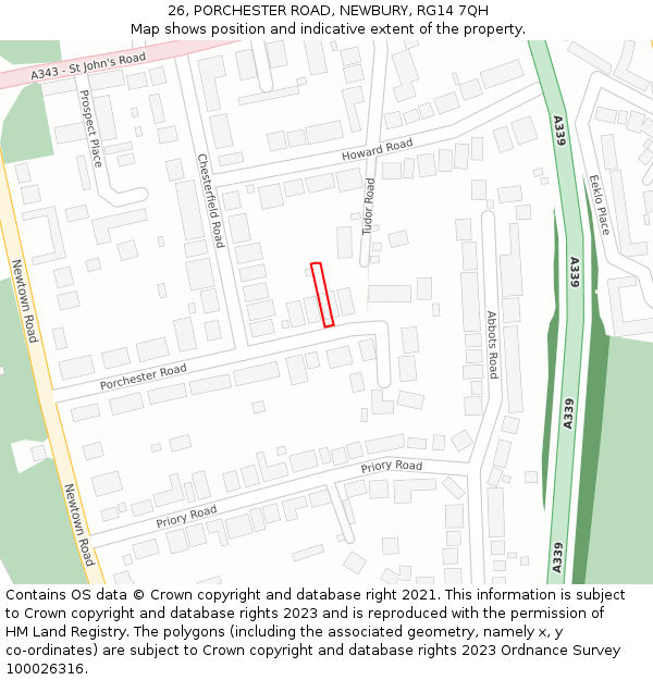 26, PORCHESTER ROAD, NEWBURY, RG14 7QH: Location map and indicative extent of plot