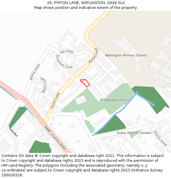 26, PYRTON LANE, WATLINGTON, OX49 5LX: Location map and indicative extent of plot