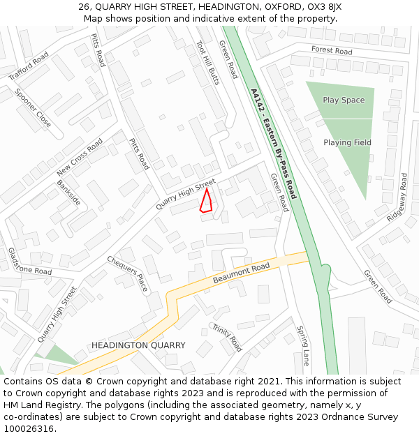 26, QUARRY HIGH STREET, HEADINGTON, OXFORD, OX3 8JX: Location map and indicative extent of plot