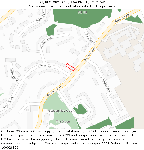 26, RECTORY LANE, BRACKNELL, RG12 7AX: Location map and indicative extent of plot