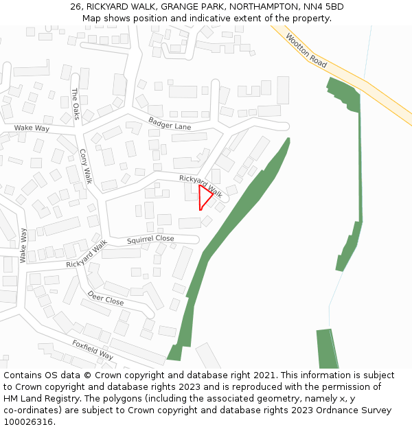 26, RICKYARD WALK, GRANGE PARK, NORTHAMPTON, NN4 5BD: Location map and indicative extent of plot