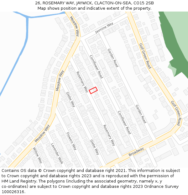 26, ROSEMARY WAY, JAYWICK, CLACTON-ON-SEA, CO15 2SB: Location map and indicative extent of plot