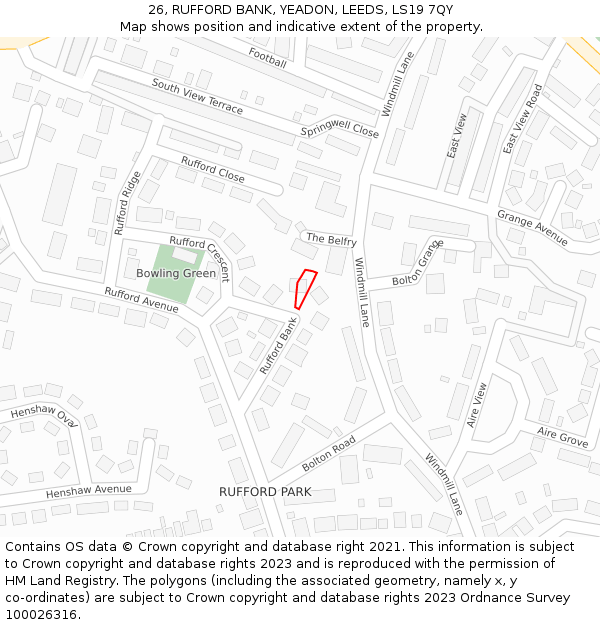 26, RUFFORD BANK, YEADON, LEEDS, LS19 7QY: Location map and indicative extent of plot