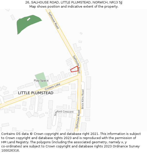 26, SALHOUSE ROAD, LITTLE PLUMSTEAD, NORWICH, NR13 5JJ: Location map and indicative extent of plot