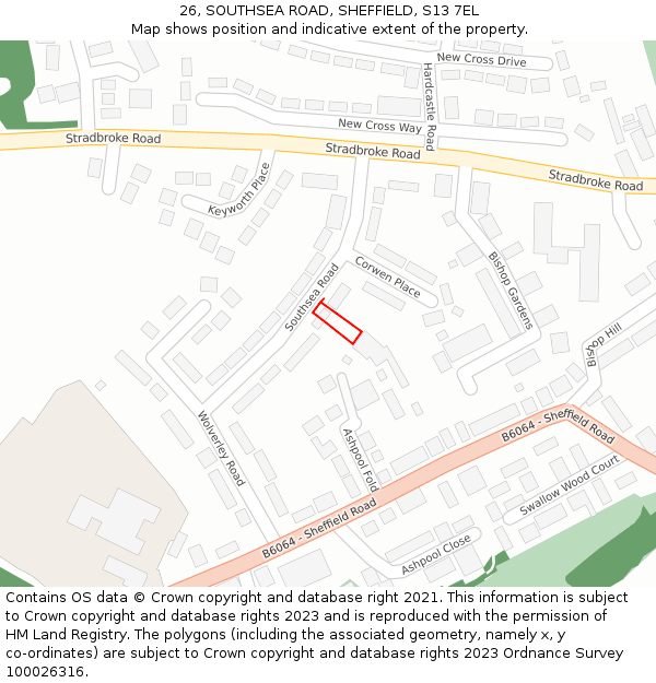 26, SOUTHSEA ROAD, SHEFFIELD, S13 7EL: Location map and indicative extent of plot