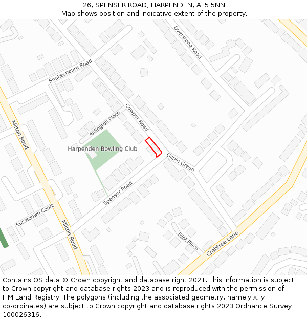 26, SPENSER ROAD, HARPENDEN, AL5 5NN: Location map and indicative extent of plot