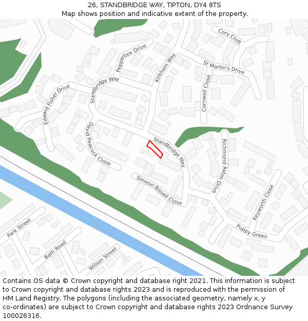 26, STANDBRIDGE WAY, TIPTON, DY4 8TS: Location map and indicative extent of plot