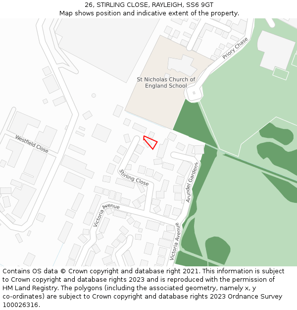 26, STIRLING CLOSE, RAYLEIGH, SS6 9GT: Location map and indicative extent of plot