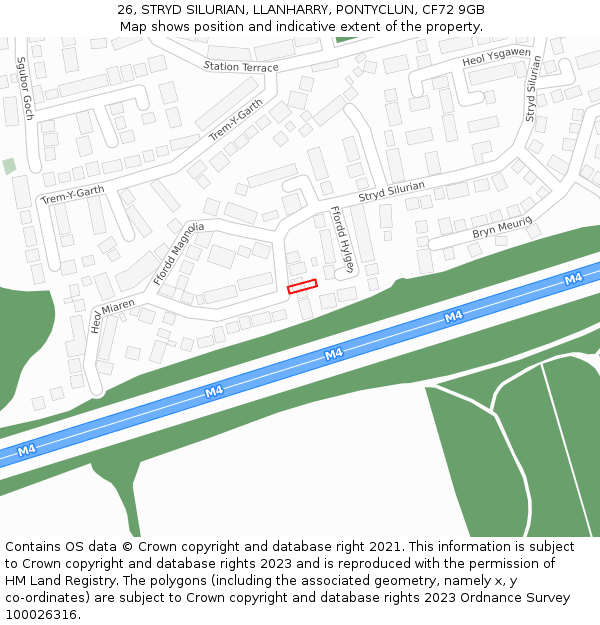 26, STRYD SILURIAN, LLANHARRY, PONTYCLUN, CF72 9GB: Location map and indicative extent of plot