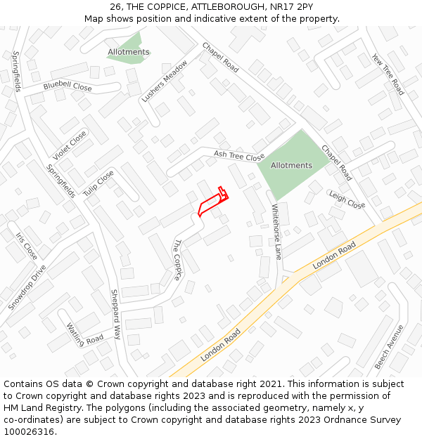 26, THE COPPICE, ATTLEBOROUGH, NR17 2PY: Location map and indicative extent of plot