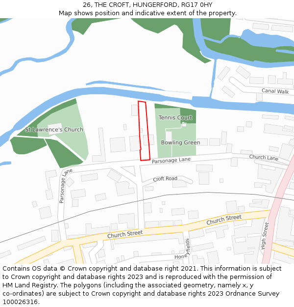 26, THE CROFT, HUNGERFORD, RG17 0HY: Location map and indicative extent of plot