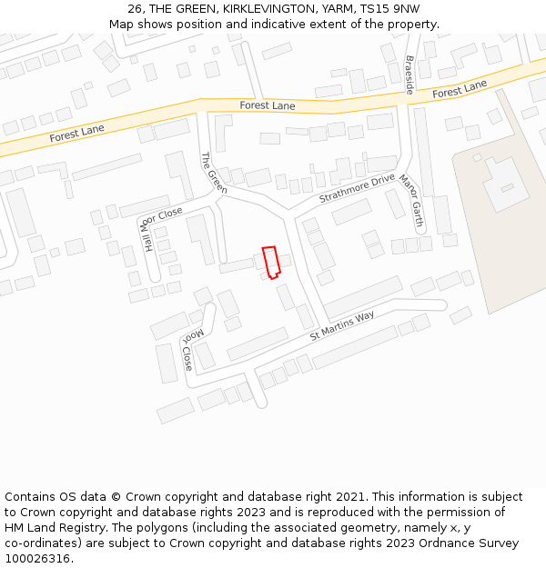 26, THE GREEN, KIRKLEVINGTON, YARM, TS15 9NW: Location map and indicative extent of plot