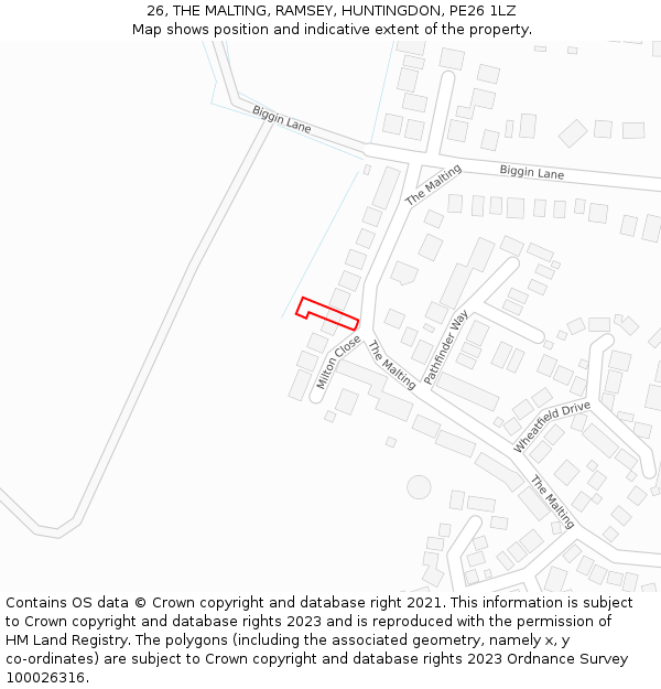 26, THE MALTING, RAMSEY, HUNTINGDON, PE26 1LZ: Location map and indicative extent of plot