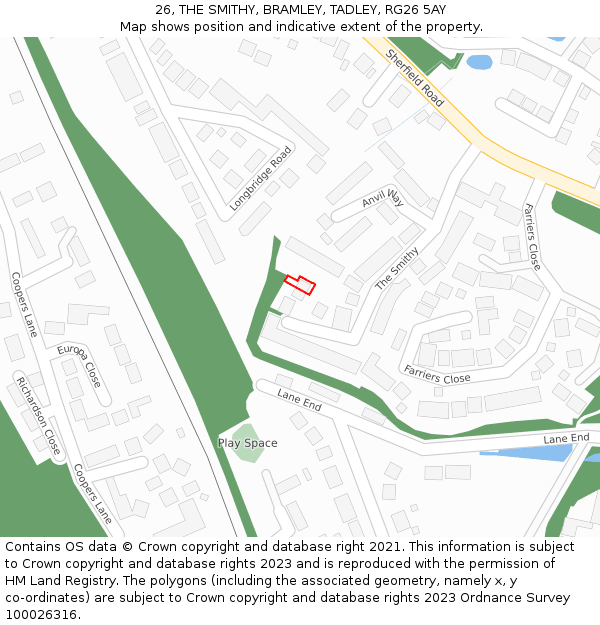 26, THE SMITHY, BRAMLEY, TADLEY, RG26 5AY: Location map and indicative extent of plot