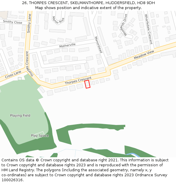 26, THORPES CRESCENT, SKELMANTHORPE, HUDDERSFIELD, HD8 9DH: Location map and indicative extent of plot